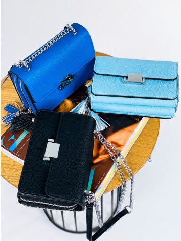 Dámska malá kabelka so strapcami a remienkom - tmavo modrá