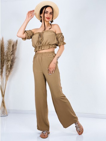 Dámsky letný komplet s crop-topom - hnedá JERRYNA
