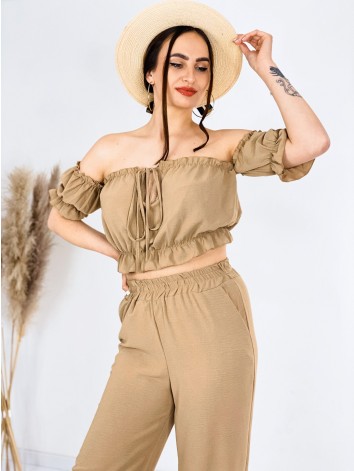 Dámsky letný komplet s crop-topom - hnedá JERRYNA
