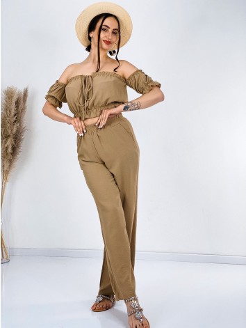 Dámsky letný komplet s crop-topom - hnedá JERRYNA