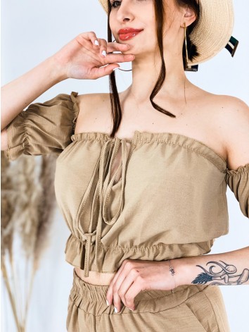 Dámsky letný komplet s crop-topom - hnedá JERRYNA