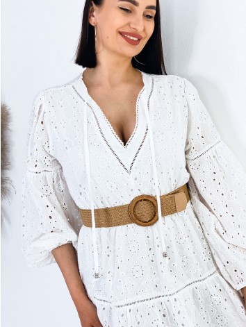 Dámske madeirové biele šaty s dlhým rukávom WENDY