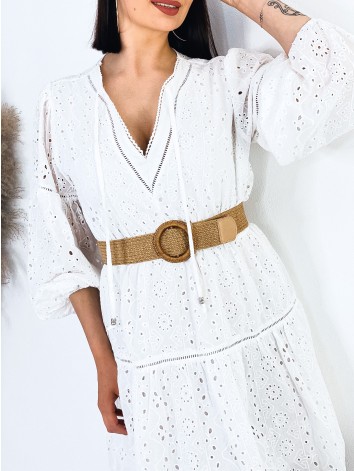 Dámske madeirové biele šaty s dlhým rukávom WENDY