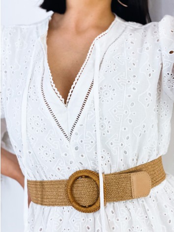 Dámske madeirové biele šaty s dlhým rukávom WENDY