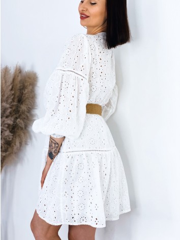 Dámske madeirové biele šaty s dlhým rukávom WENDY