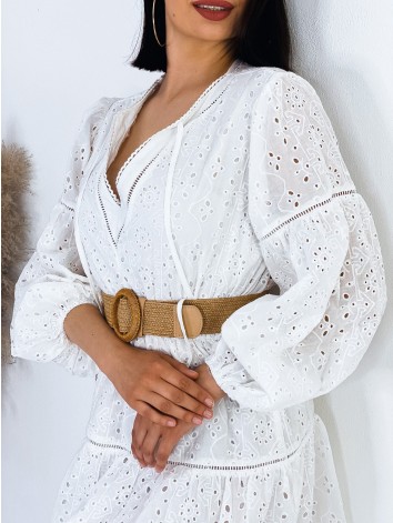 Dámske madeirové biele šaty s dlhým rukávom WENDY