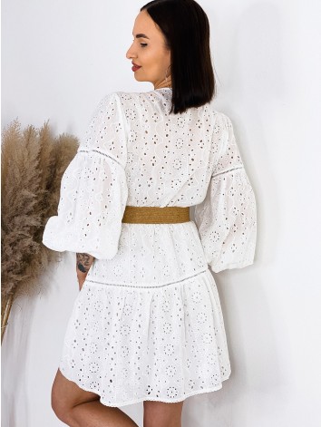 Dámske madeirové biele šaty s dlhým rukávom WENDY
