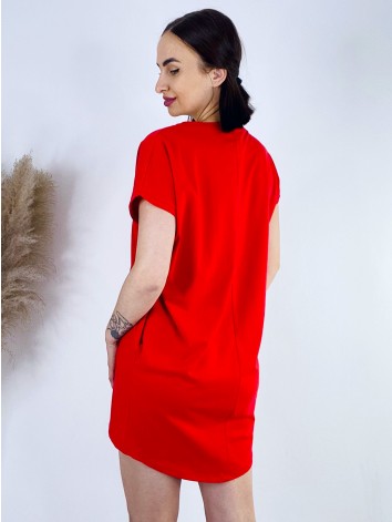Dámske tričkové oversize šaty VOGUE - červené