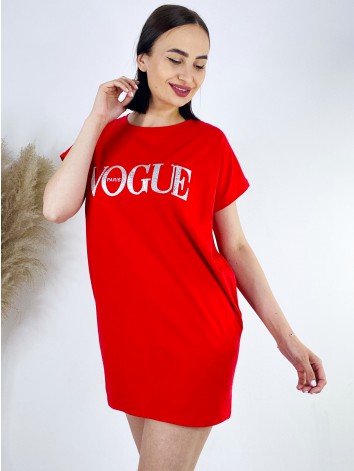 Dámske tričkové oversize šaty VOGUE - červené