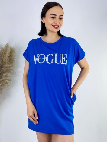 Dámske tričkové oversize šaty VOGUE - modré