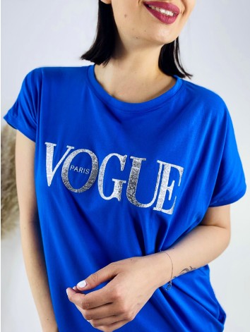 Dámske tričkové oversize šaty VOGUE - modré
