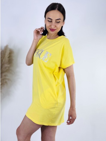 Dámske tričkové oversize šaty VOGUE - žlté