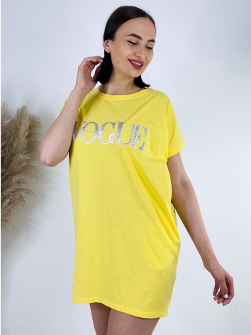Dámske tričkové oversize šaty VOGUE - žlté