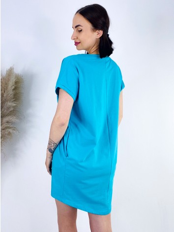 Dámske tričkové oversize šaty VOGUE - tyrkysové