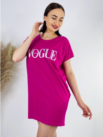 Dámske tričkové oversize šaty VOGUE - cyklamenové