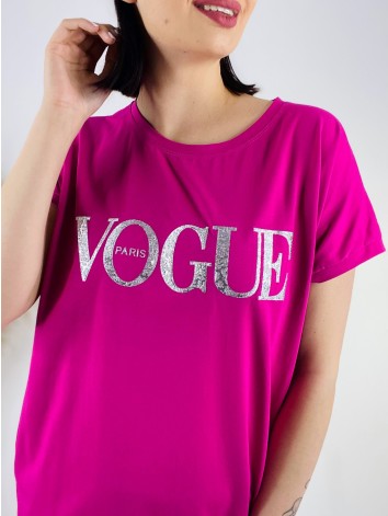Dámske tričkové oversize šaty VOGUE - cyklamenové