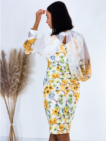 Dámske spoločenské šaty s kvetovanou potlačou pre moletky a prehozom