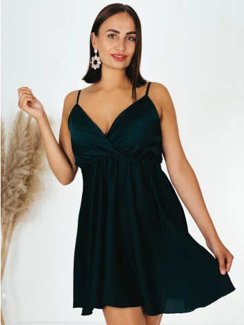 Dámske krátke saténové šaty na ramienka - čierne