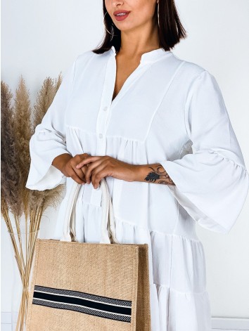 Dámske biele košeľové šaty s volánmi