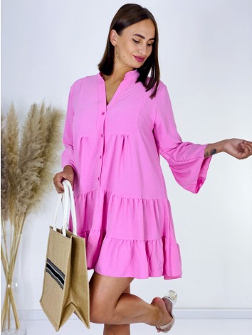 Dámske svetlo ružové košeľové šaty s volánmi