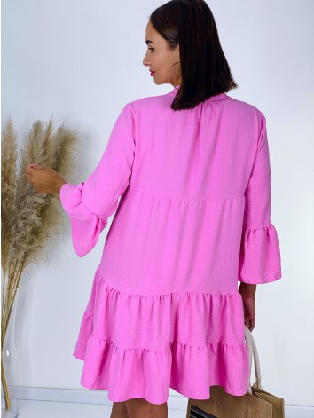 Dámske svetlo ružové košeľové šaty s volánmi