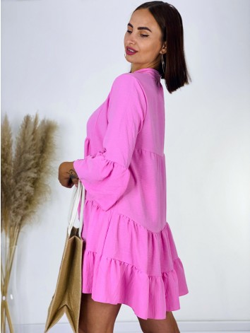 Dámske svetlo ružové košeľové šaty s volánmi
