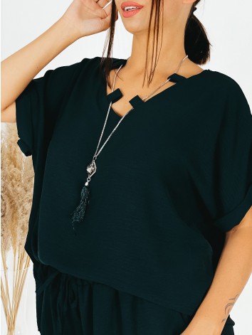 Dámsky čierny komplet s ozdobnou retiazkou pre moletky