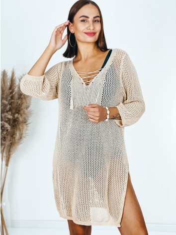 Dámske háčkované kimono s viazačkou - béžové