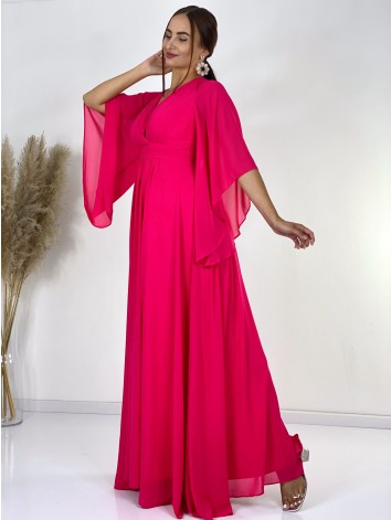 Dámske dlhé cyklamenové spoločenské šaty Grece pre moletky