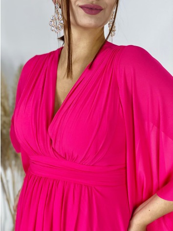 Dámske dlhé cyklamenové spoločenské šaty Grece pre moletky