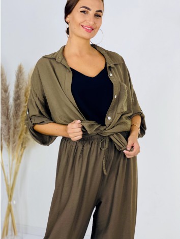 Dámsky košeľovo nohavicový komplet Stella - khaki