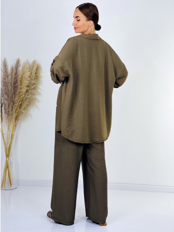 Dámsky košeľovo nohavicový komplet Stella - khaki