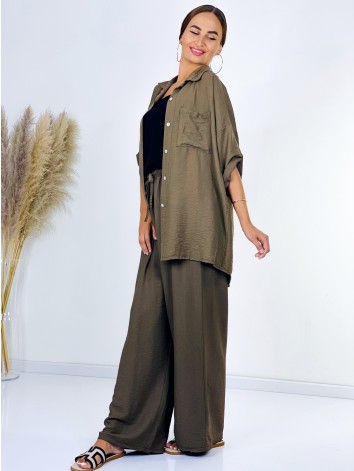 Dámsky košeľovo nohavicový komplet Stella - khaki