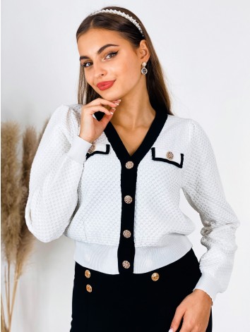 Dámsky úpletový sveter s gombíkmi CHANILA - biely