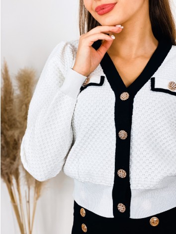 Dámsky úpletový sveter s gombíkmi CHANILA - biely