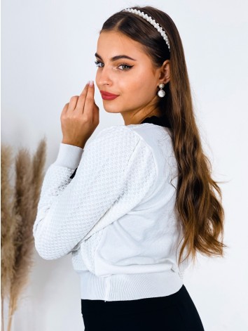 Dámsky úpletový sveter s gombíkmi CHANILA - biely
