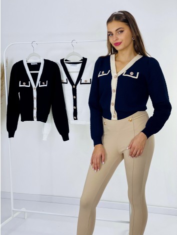 Dámsky úpletový sveter s gombíkmi CHANILA - biely