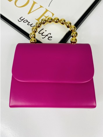 Dámska cyklamenová spoločenská kabelka s korálkovou rúčkou