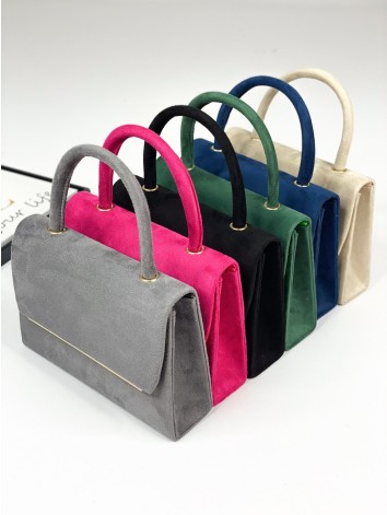 Dámska semišová spoločenská kabelka s remienkom - béžová