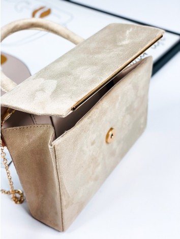 Dámska semišová spoločenská kabelka s remienkom - béžová