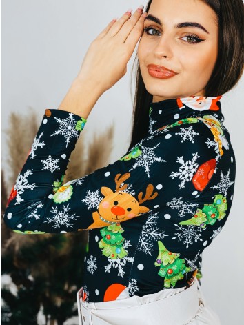 Dámske čierne body s vianočným motívom