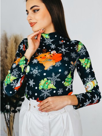 Dámske čierne body s vianočným motívom