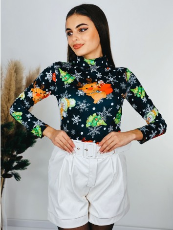Dámske čierne body s vianočným motívom