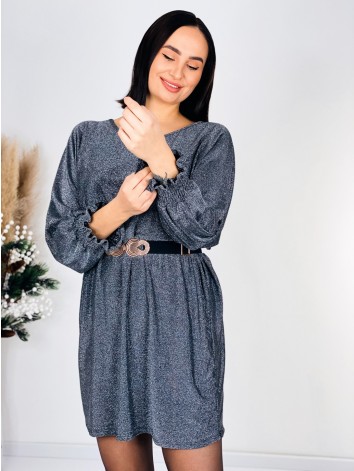 Dámske oversize strieborné trblietavé šaty GRELA