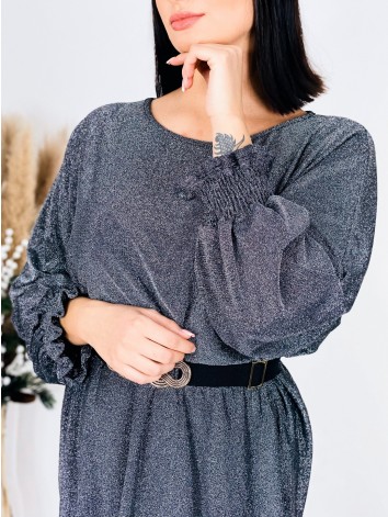 Dámske oversize strieborné trblietavé šaty GRELA