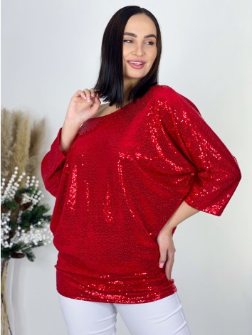 Dámsky flitrovaný elegantný oversize TOP - červený