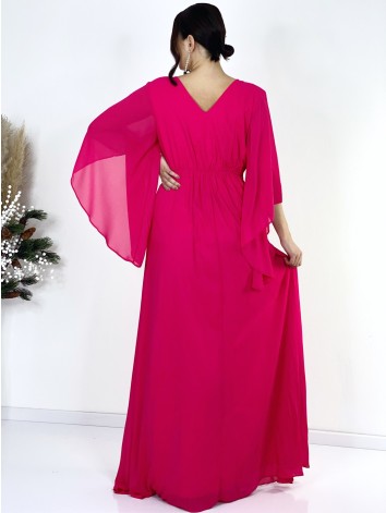 Dámske dlhé cyklamenové spoločenské šaty Grece pre moletky