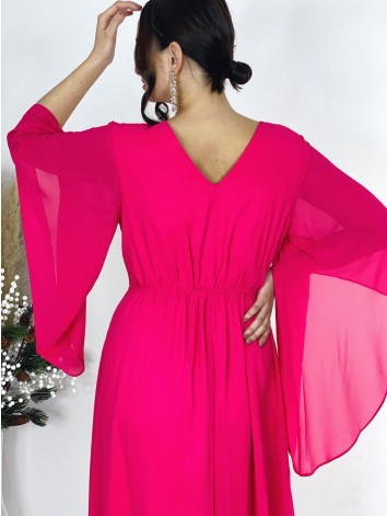 Dámske dlhé cyklamenové spoločenské šaty Grece pre moletky