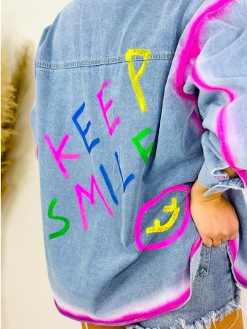 Exkluzívna oversize predĺžená rifľová bunda KEEP SMILE