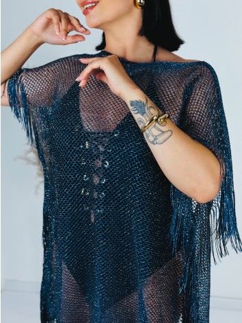 Dámske tmavomodré kimono so strapcami